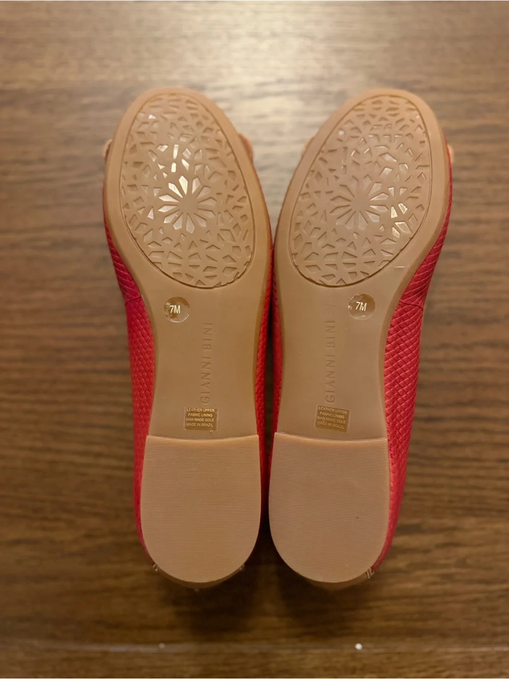 Gianni Bini Red Ballet Flats with Tan Trim and Silver Buckle